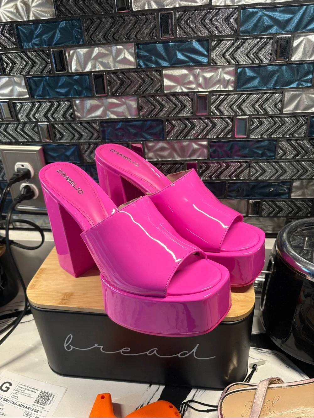 Patent Hot Pink Platform Slide by